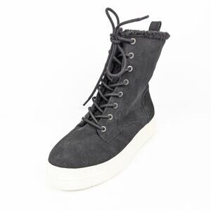 J Slides NYC Black Suede Lace Up Fleece Lined Platform Boots Size 10